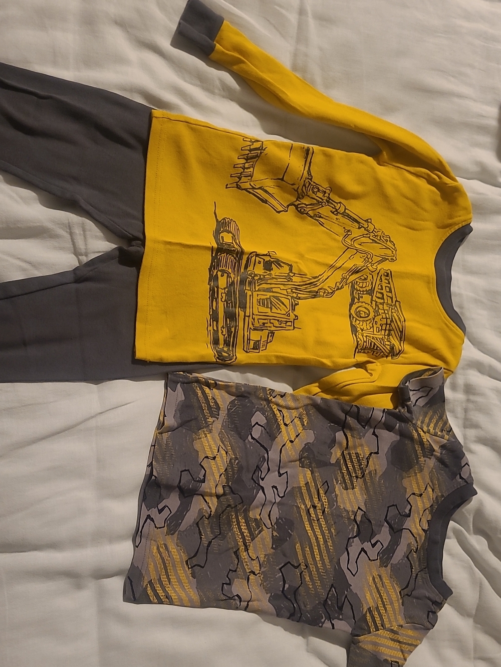 Boys Yellow Excavator Graphic Long-Sleeve & Short Sleeve Pj Set